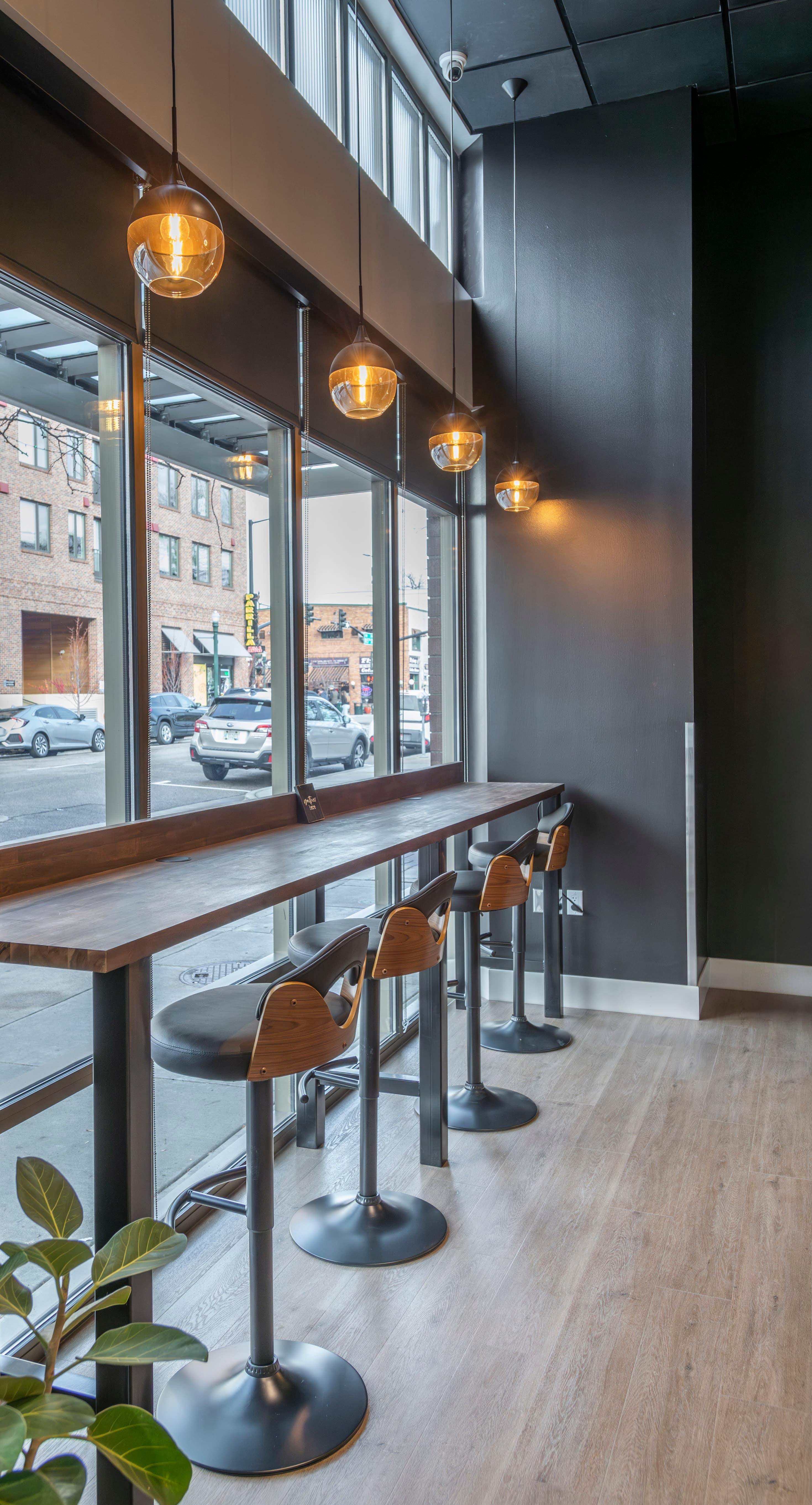 Stylish salon interior showcasing curved wall elements