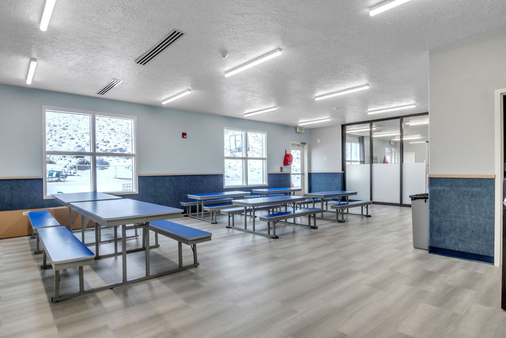 Trinity Learning Center hallway with bright colors education facility tenant improvement Boise