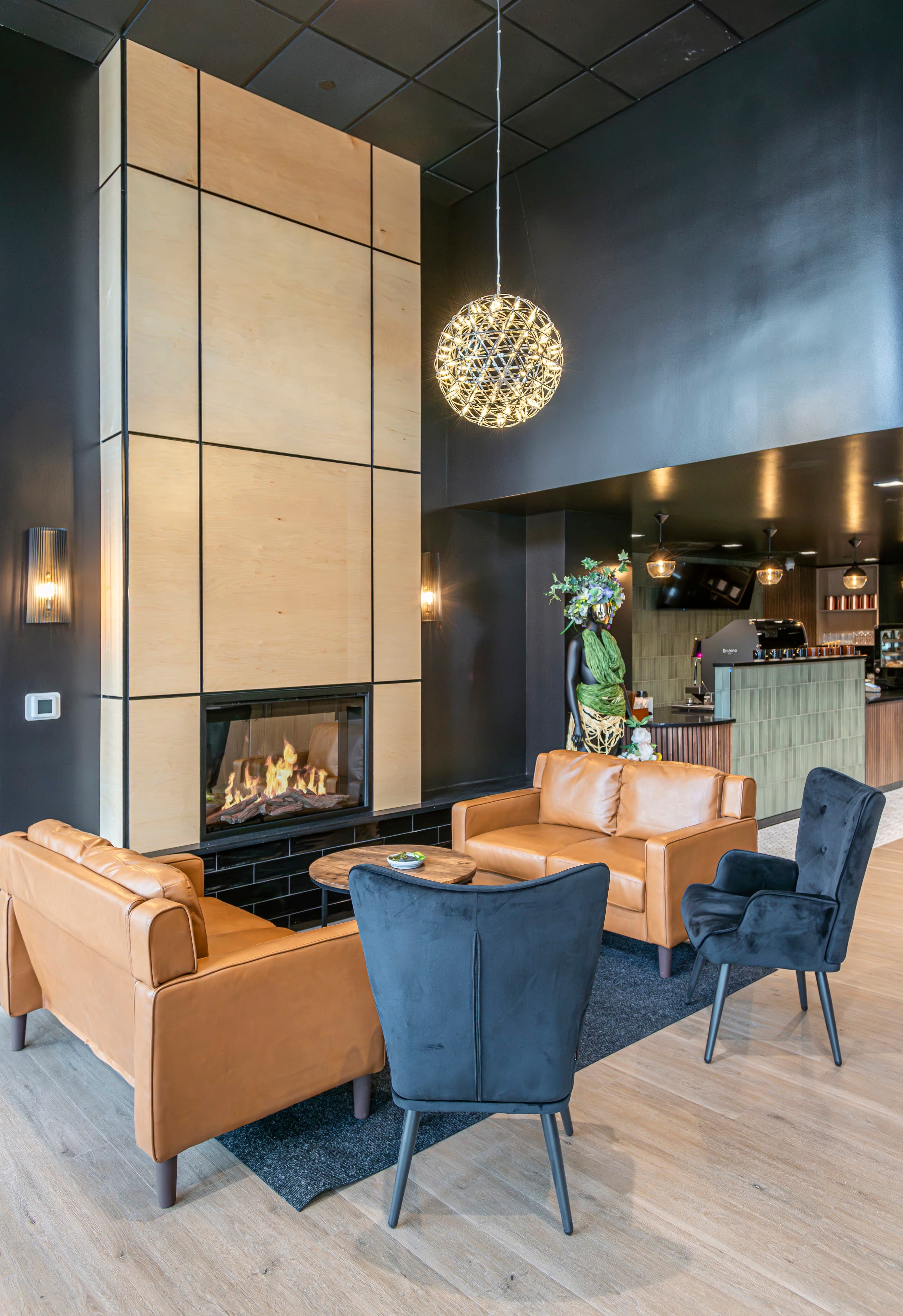 Elegant hallway with custom metal framing and drywall finishes Graeber Salon Boise Idaho