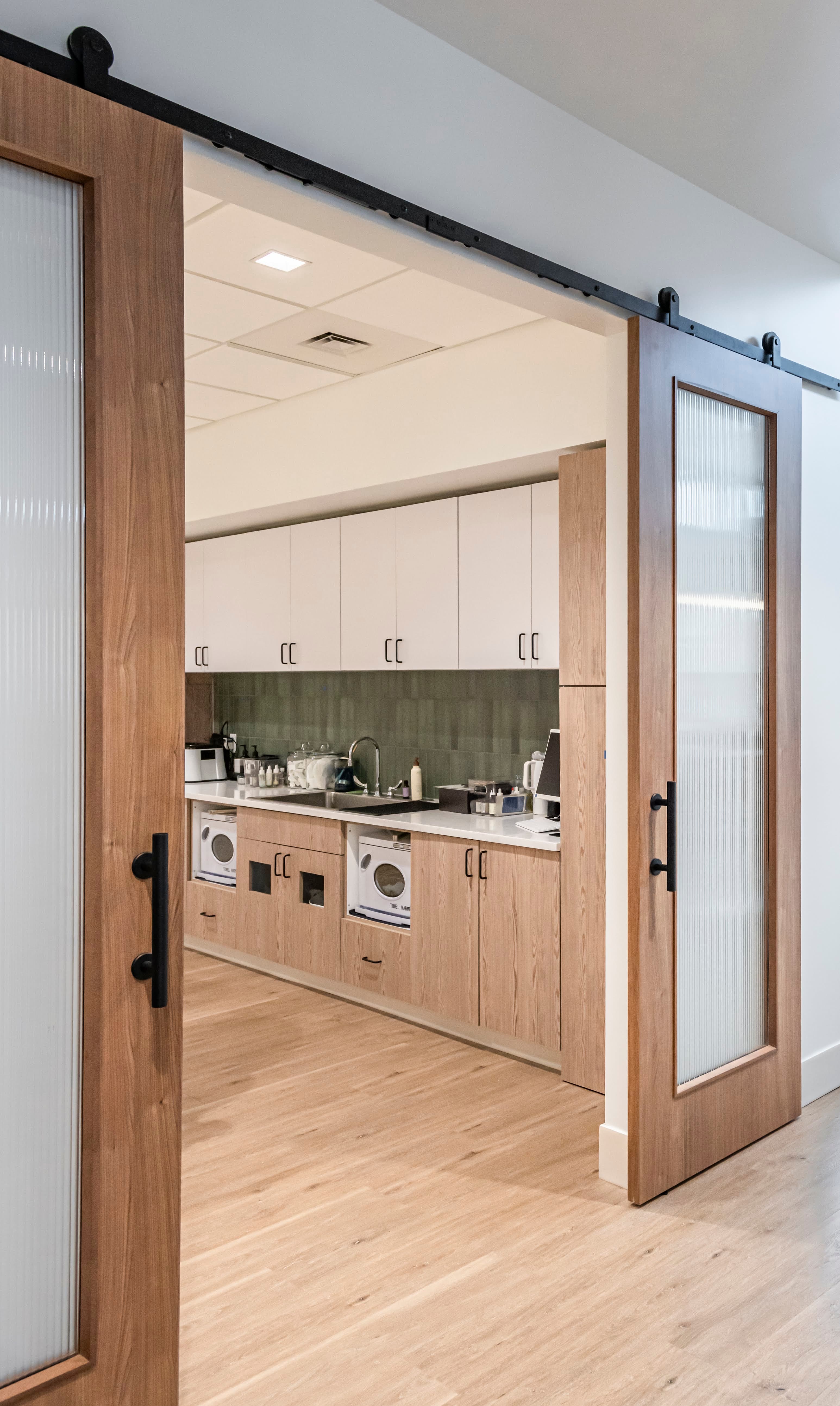 Elegant Graeber Salon station with modern lighting and fixtures in Boise Idaho