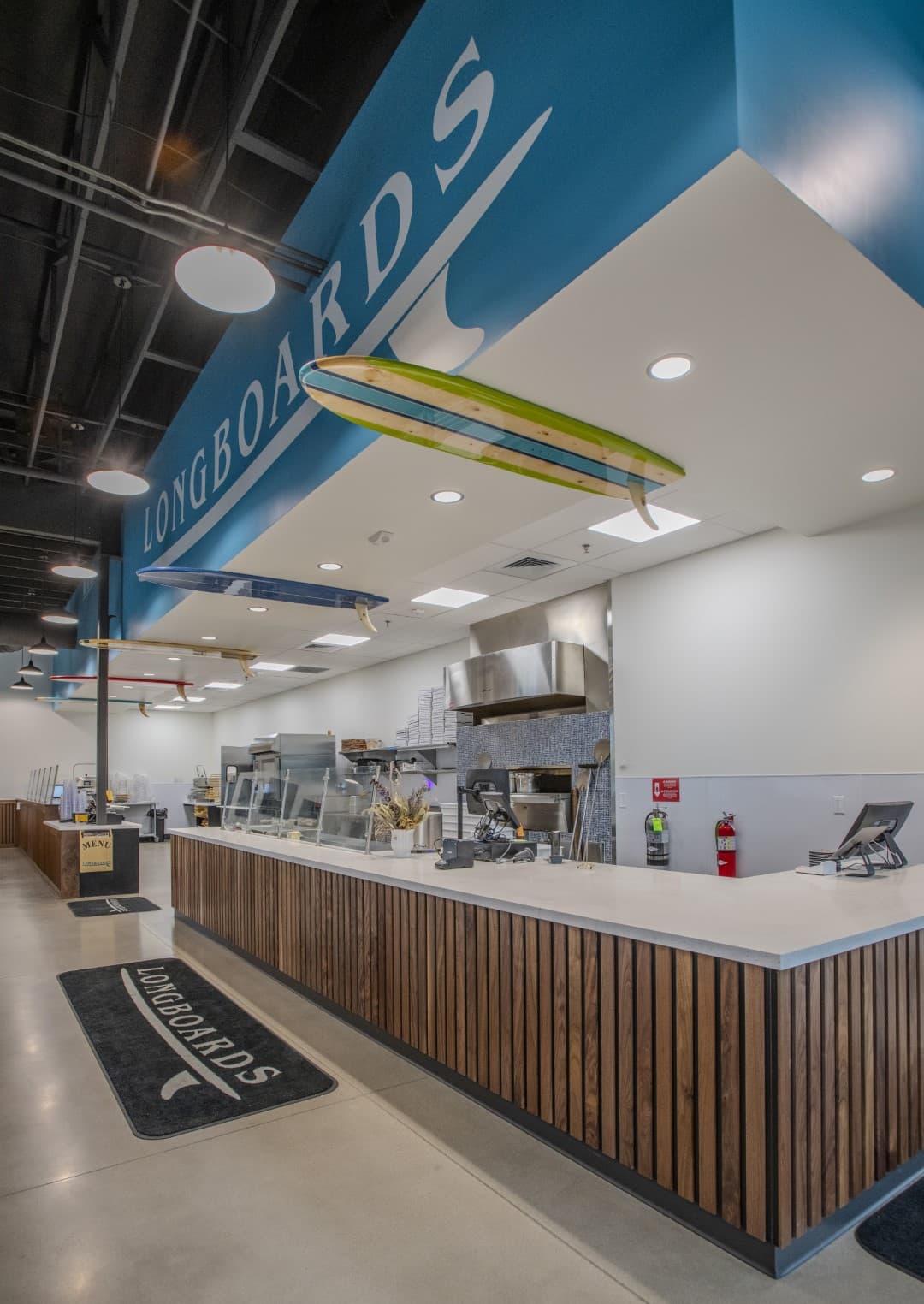 Custom bar installation at Longboards Beach Fired Pizza restaurant Nampa Idaho