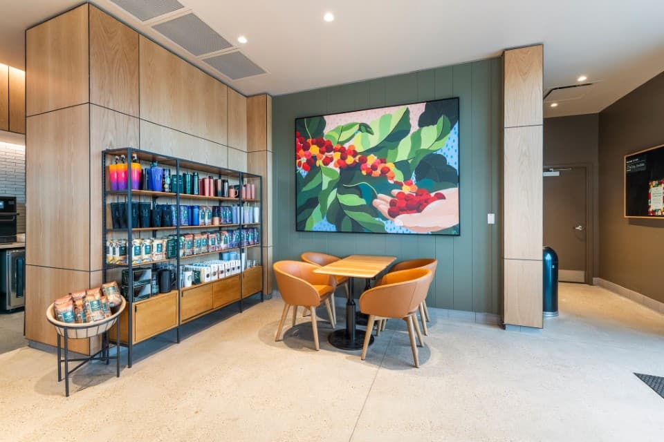 Starbucks customer seating area tenant improvement by OVI contractor Caldwell